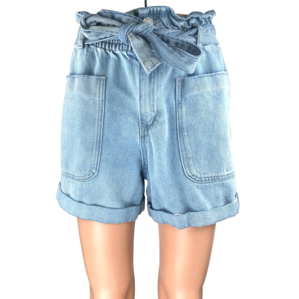 Blank NYC Blue Light Wash Paperbag High Waisted Cuffed Denim Jean Shorts Size XS